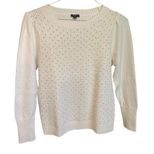 Talbots White Sweater with Pearl Front Size Large Petite